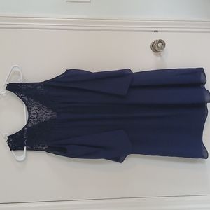 Navy blue dress with bell sleeves and lace
